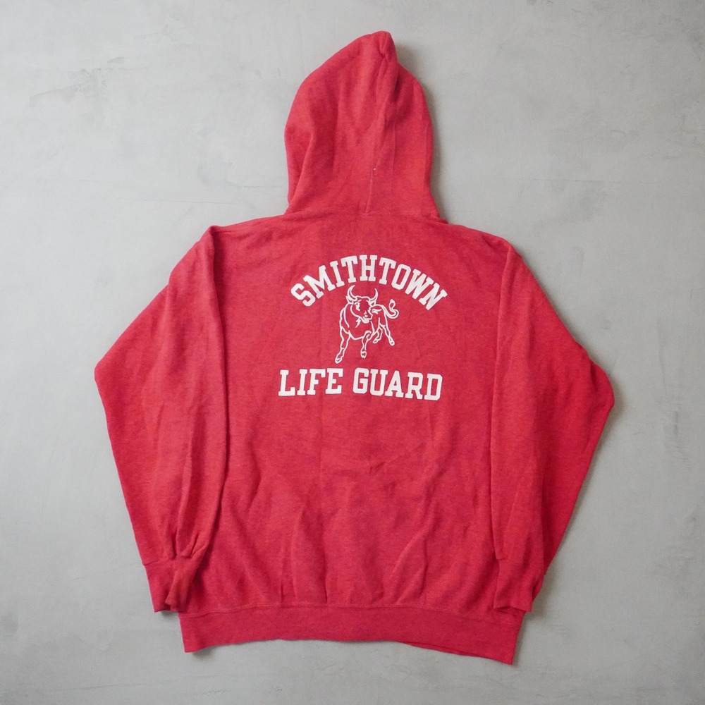 Vintage Champion Zip Up Hoodie XL Mens 70s Red Life Guard USA Made Blue Bar